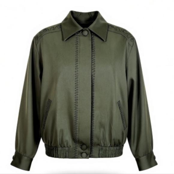 Suzelle Jackets & Blazers - Suzelle Wool Jacket Size 12 Embroidered Full Front Zipper Buttons Pockets Green